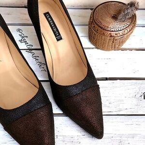 Claudia Ciuti Italian Made Metallic Shimmer Leather Two-Tone Closed Toe Heels, 6